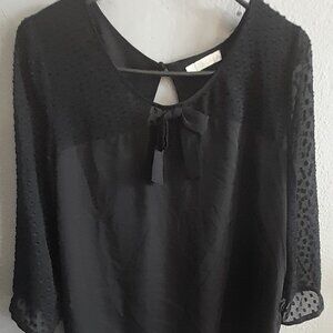 Hinge Black Blouse Front Bow Swiss Dot Front Sleeve Size Medium
